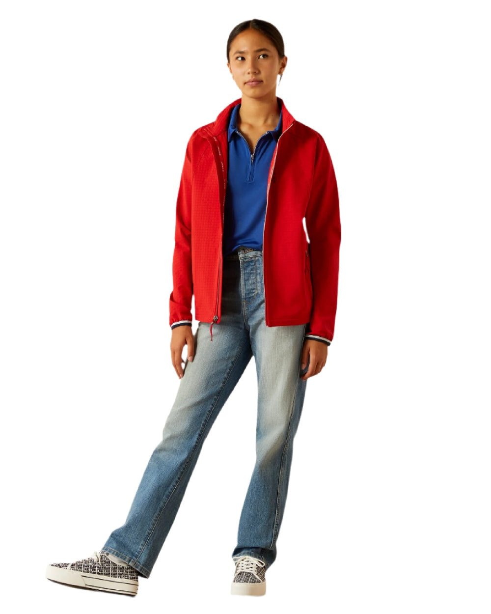 Weg Red Coloured Ariat Childrens Versa Team Jacket on white background 