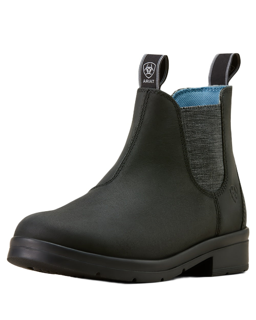 Black coloured Ariat Childrens Whitby Chelsea Boots on white background 