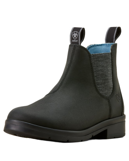 Black coloured Ariat Childrens Whitby Chelsea Boots on white background 
