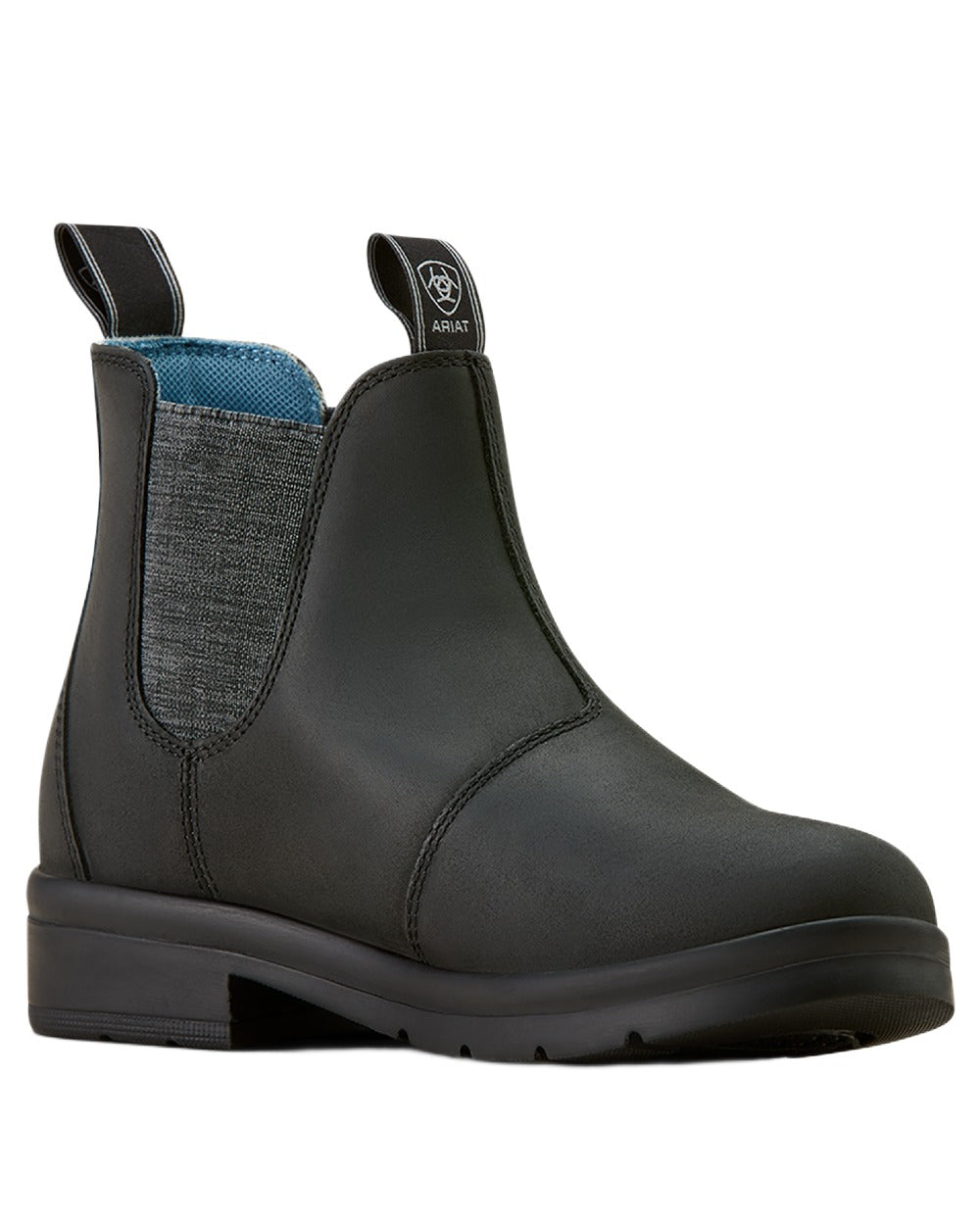 Black coloured Ariat Childrens Whitby Chelsea Boots on white background 