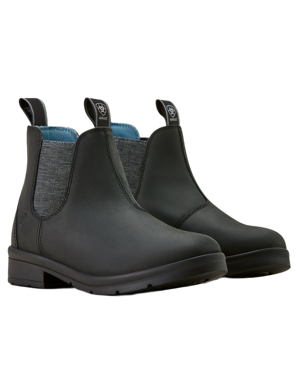 Black coloured Ariat Childrens Whitby Chelsea Boots on white background 