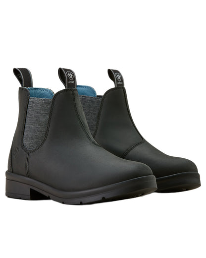 Black coloured Ariat Childrens Whitby Chelsea Boots on white background 