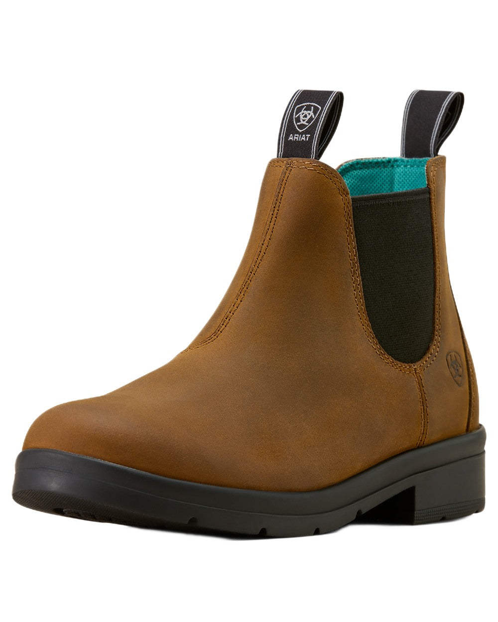 Chocolate coloured Ariat Childrens Whitby Chelsea Boots on white background 