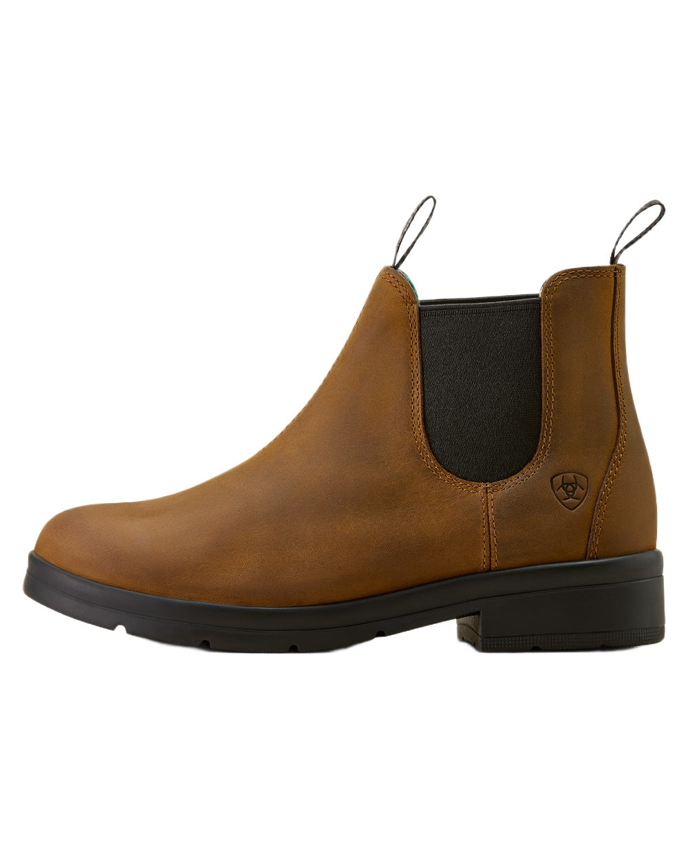 Chocolate coloured Ariat Childrens Whitby Chelsea Boots on white background 