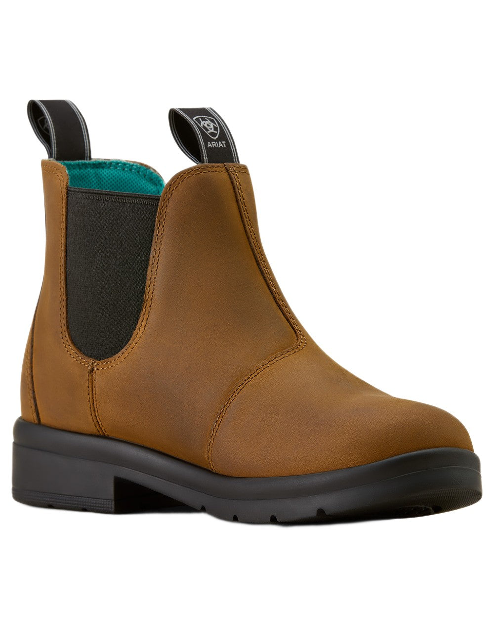 Chocolate coloured Ariat Childrens Whitby Chelsea Boots on white background 