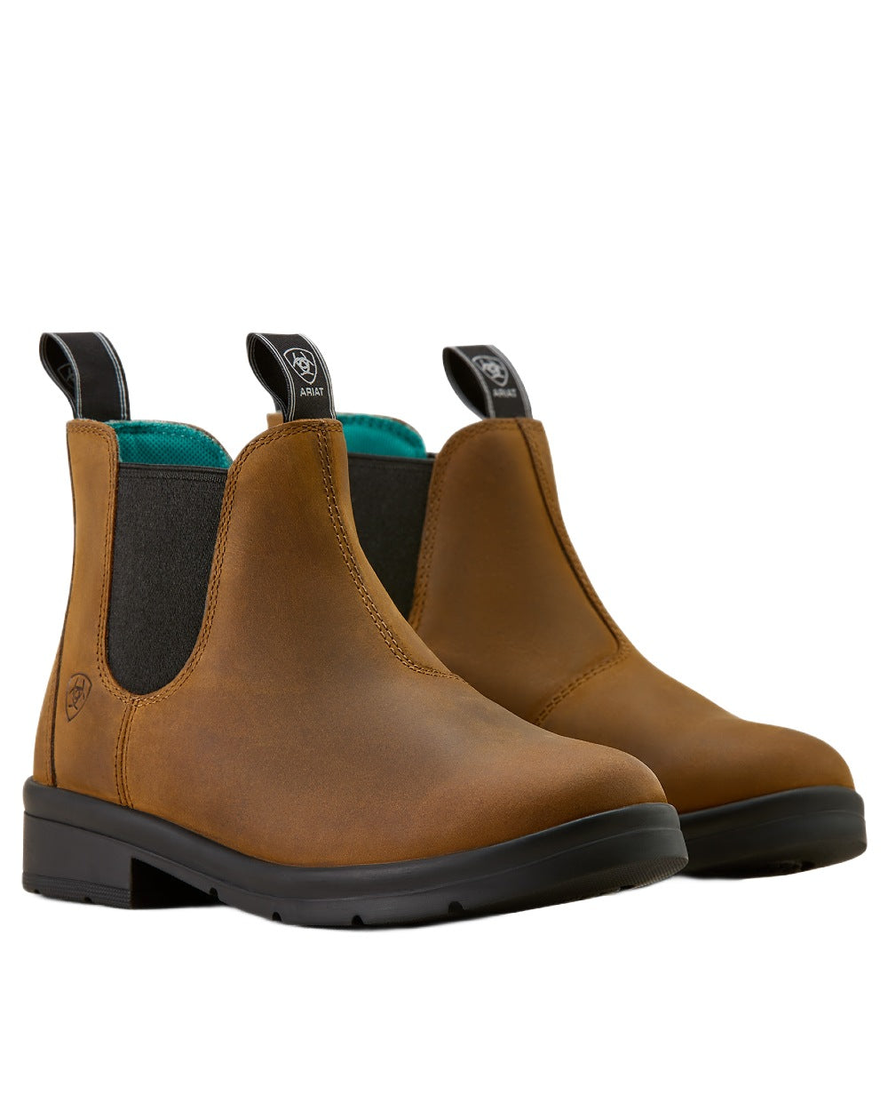 Chocolate coloured Ariat Childrens Whitby Chelsea Boots on white background 