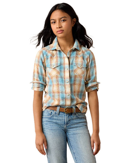 Multi coloured Ariat Creekside Western Snap Shirt on beige background 