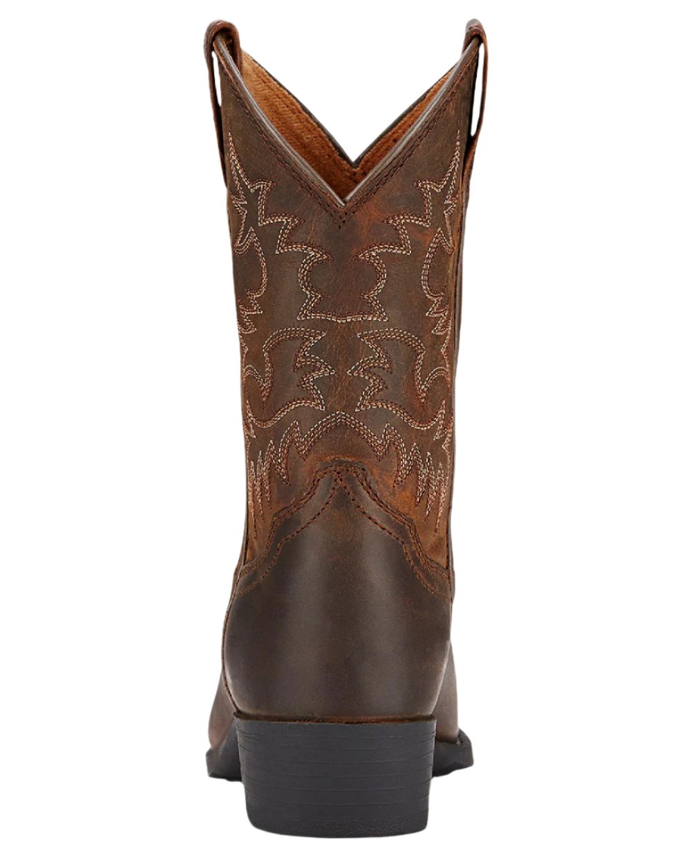 Distressed Brown Coloured Ariat Kids Heritage Western Boot on white background 