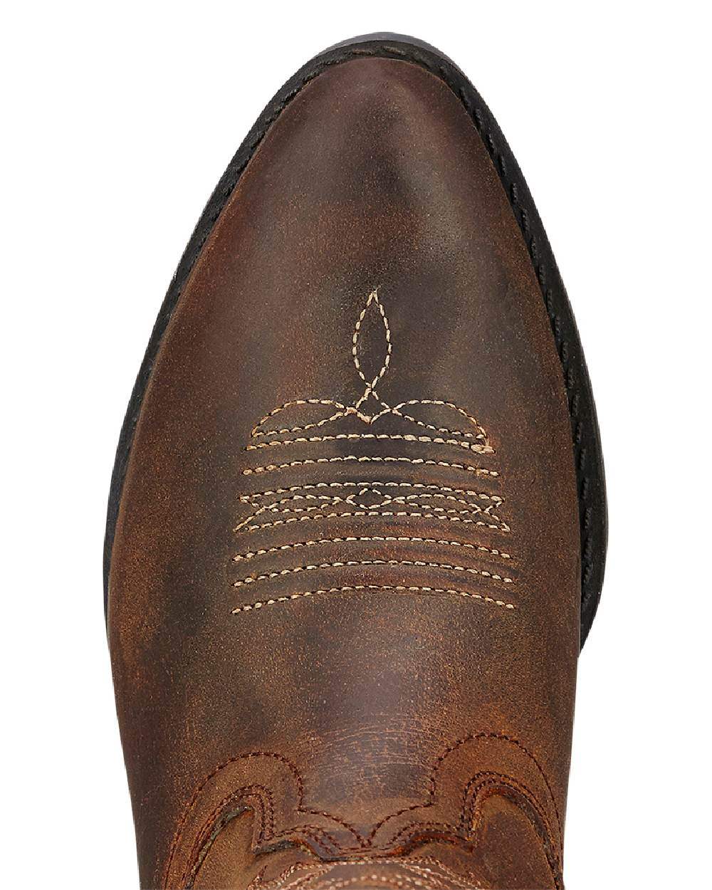 Distressed Brown Coloured Ariat Kids Heritage Western Boot on white background 