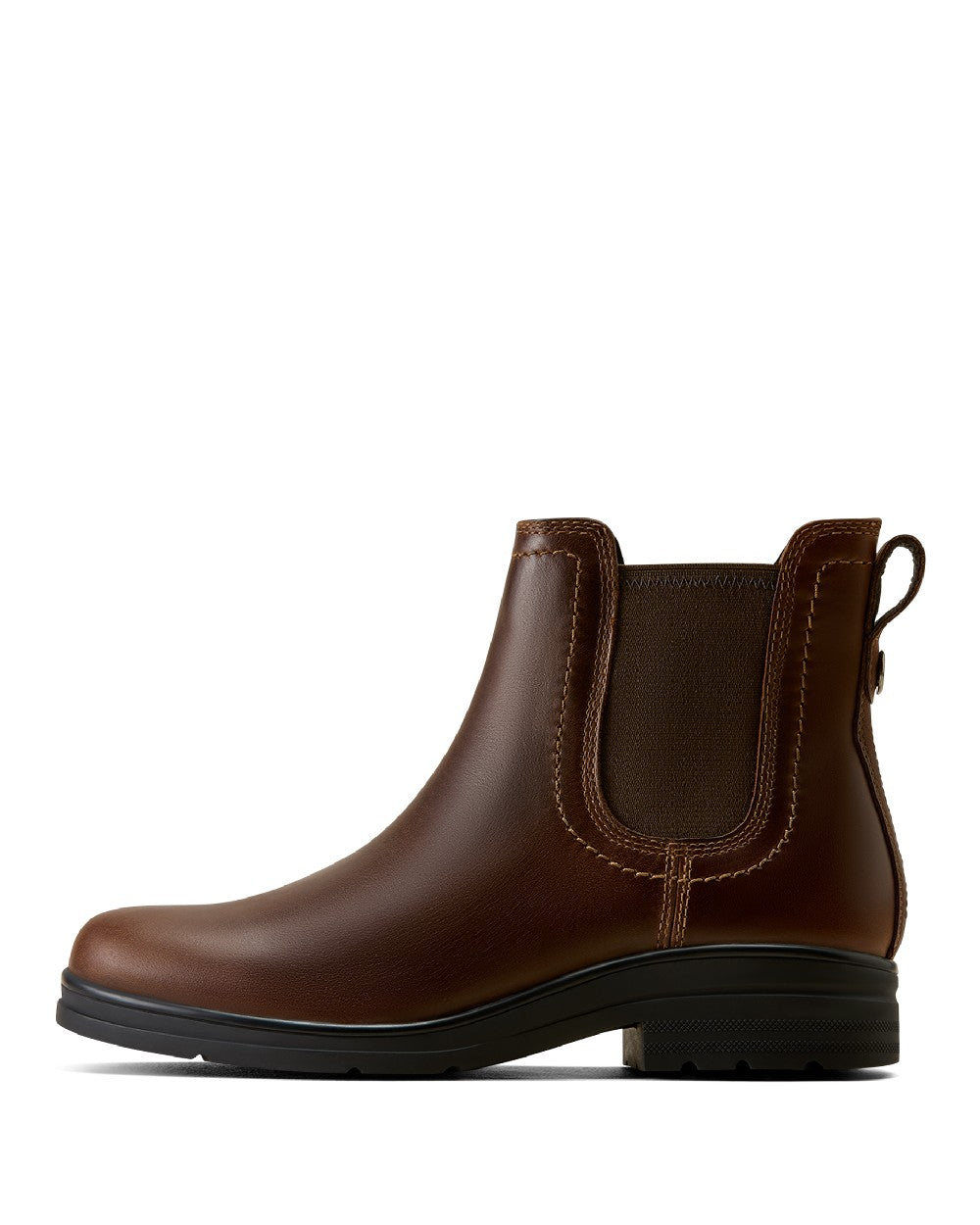 Tobacco Brown coloured Ariat Womens Langley Waterproof Chelsea Boots on white background 