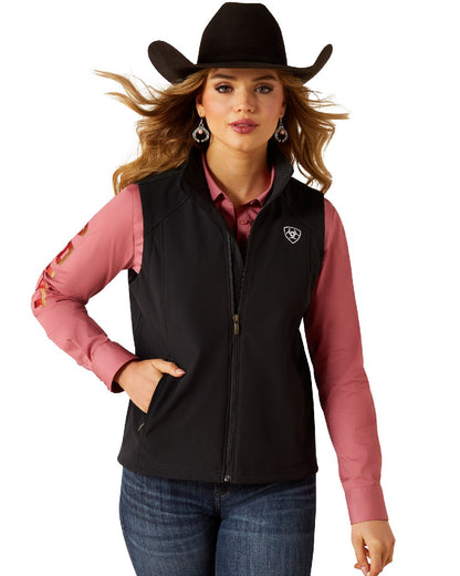 Black coloured Ariat Womens Logo Softshell Vest on white background 