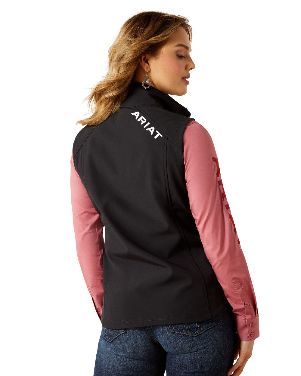 Black coloured Ariat Womens Logo Softshell Vest on white background 