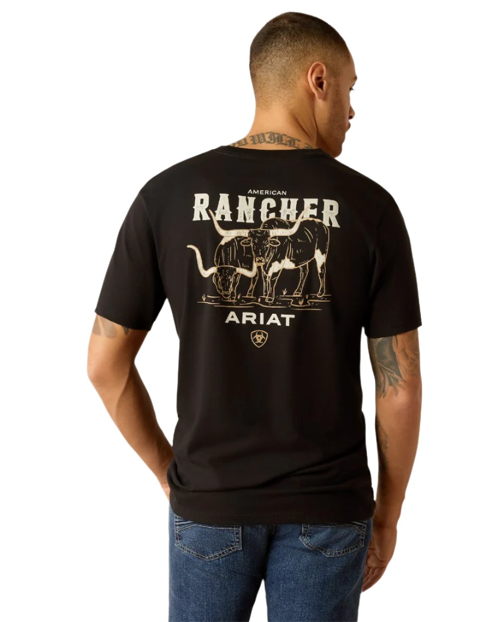 Black Coloured Ariat Mens American Rancher T-Shirt on white background 