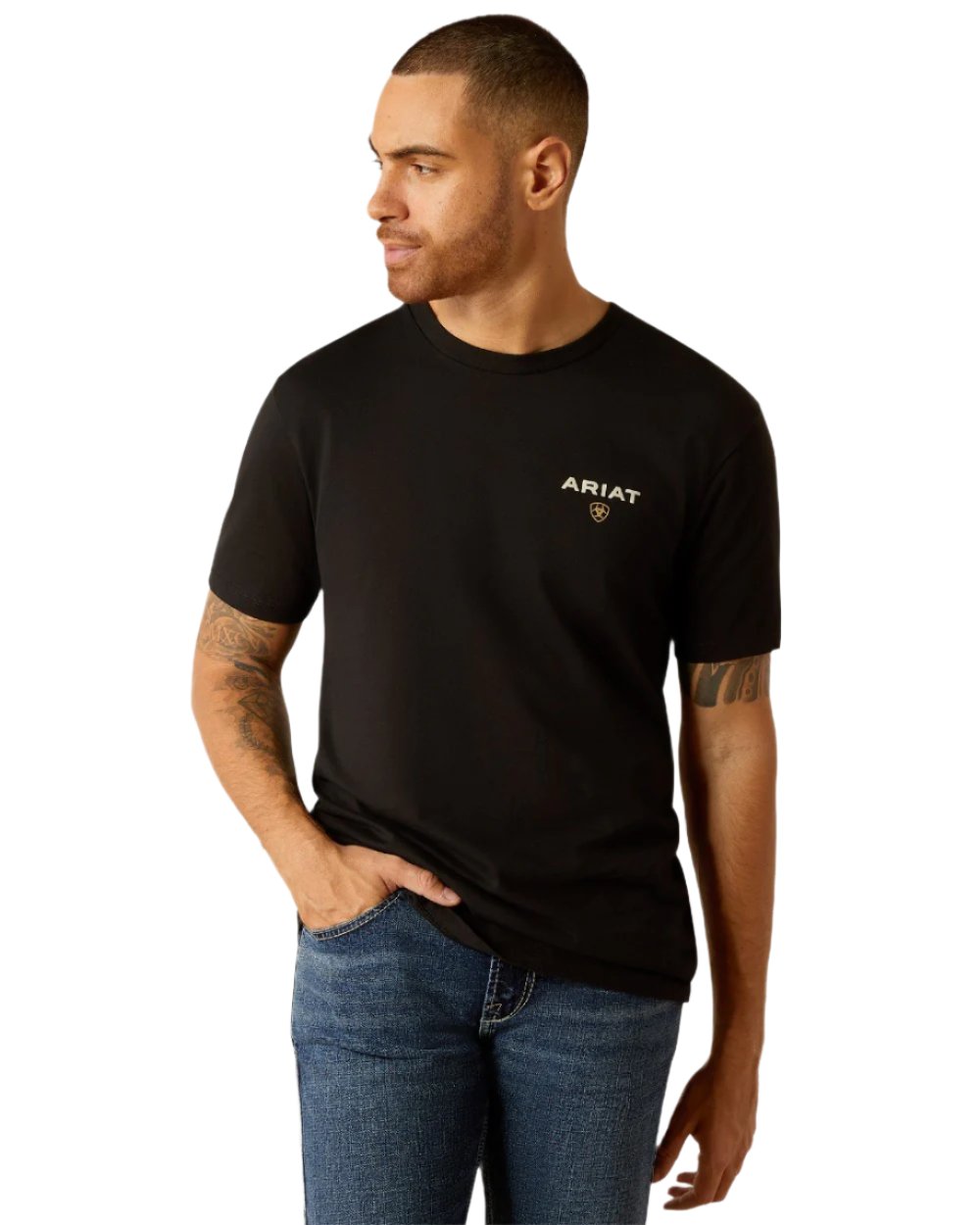 Black Coloured Ariat Mens American Rancher T-Shirt on white background 