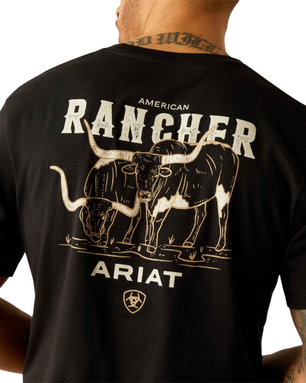 Black Coloured Ariat Mens American Rancher T-Shirt on white background 