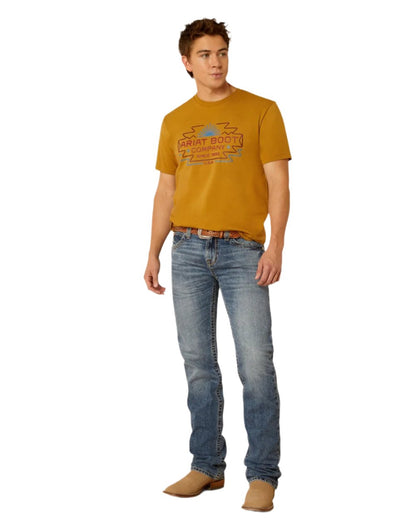 Harvest Gold coloured Ariat Mens Amigo T-Shirt on white background 