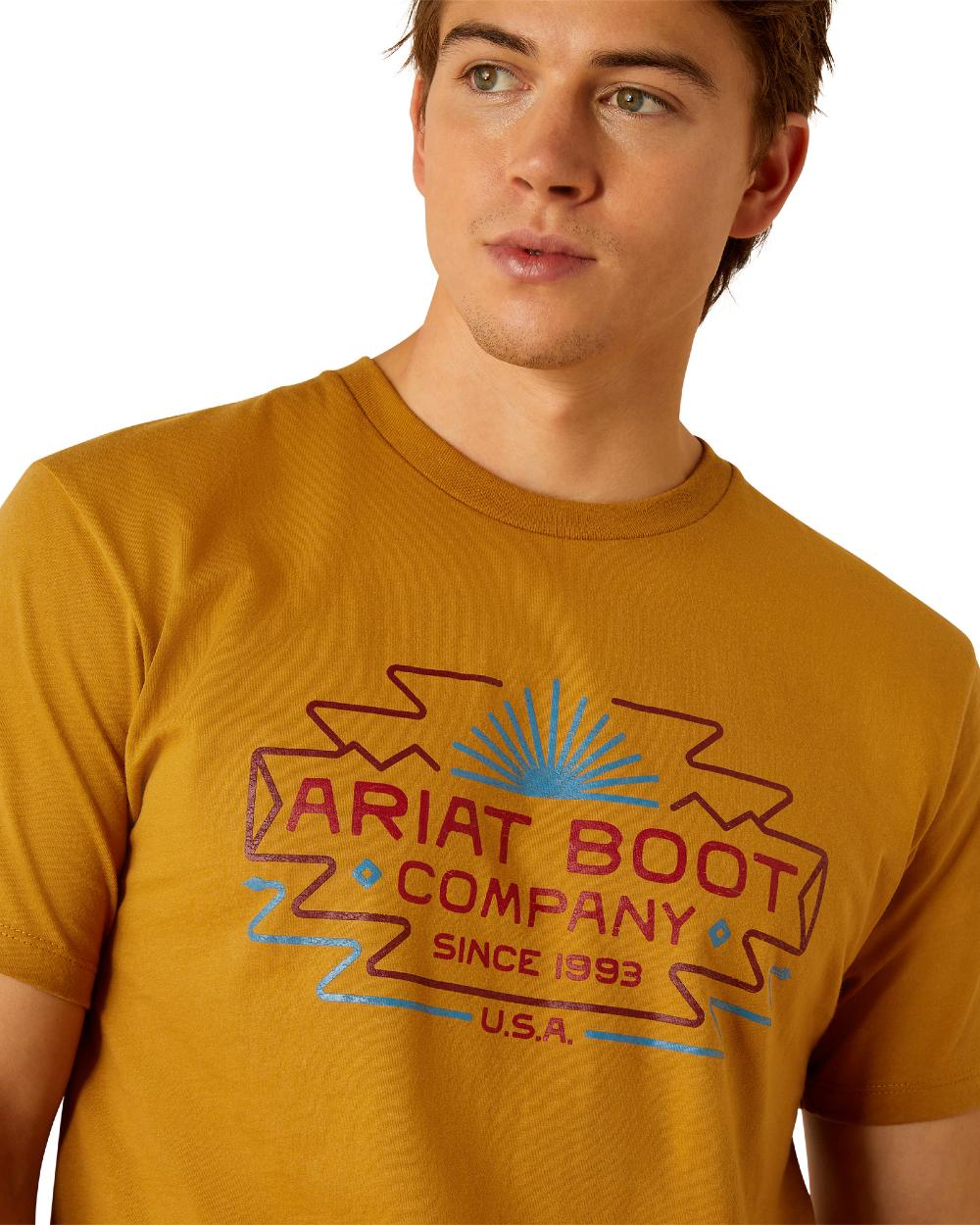 Harvest Gold coloured Ariat Mens Amigo T-Shirt on white background 