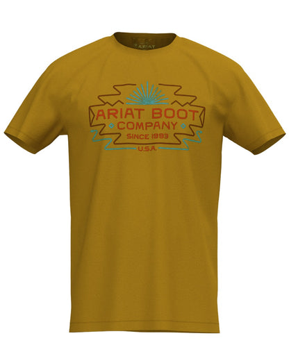 Harvest Gold coloured Ariat Mens Amigo T-Shirt on white background 