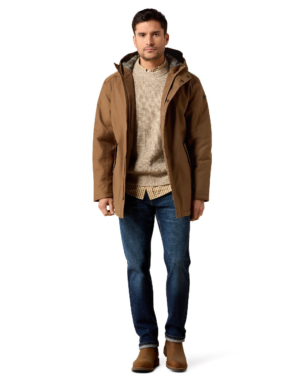 Malt coloured Ariat Mens Barrowmere Waterproof Insulated Parka on white background 