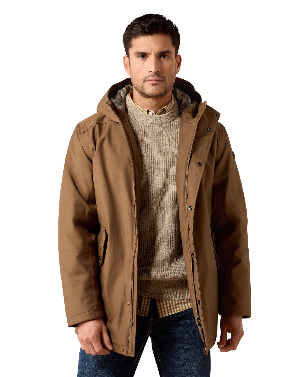Malt coloured Ariat Mens Barrowmere Waterproof Insulated Parka on white background 