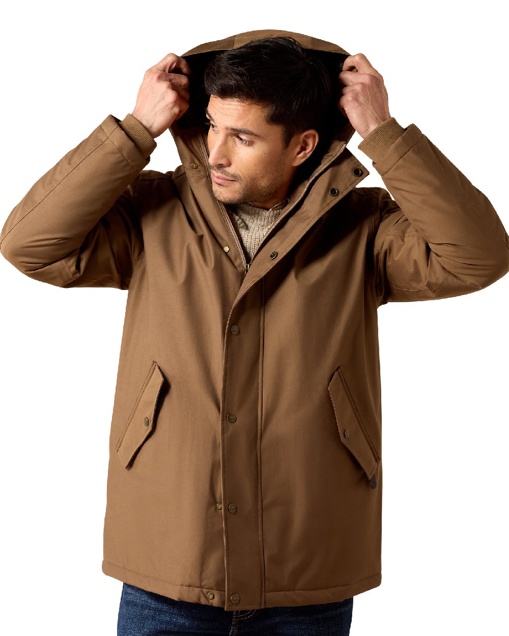 Malt coloured Ariat Mens Barrowmere Waterproof Insulated Parka on white background 