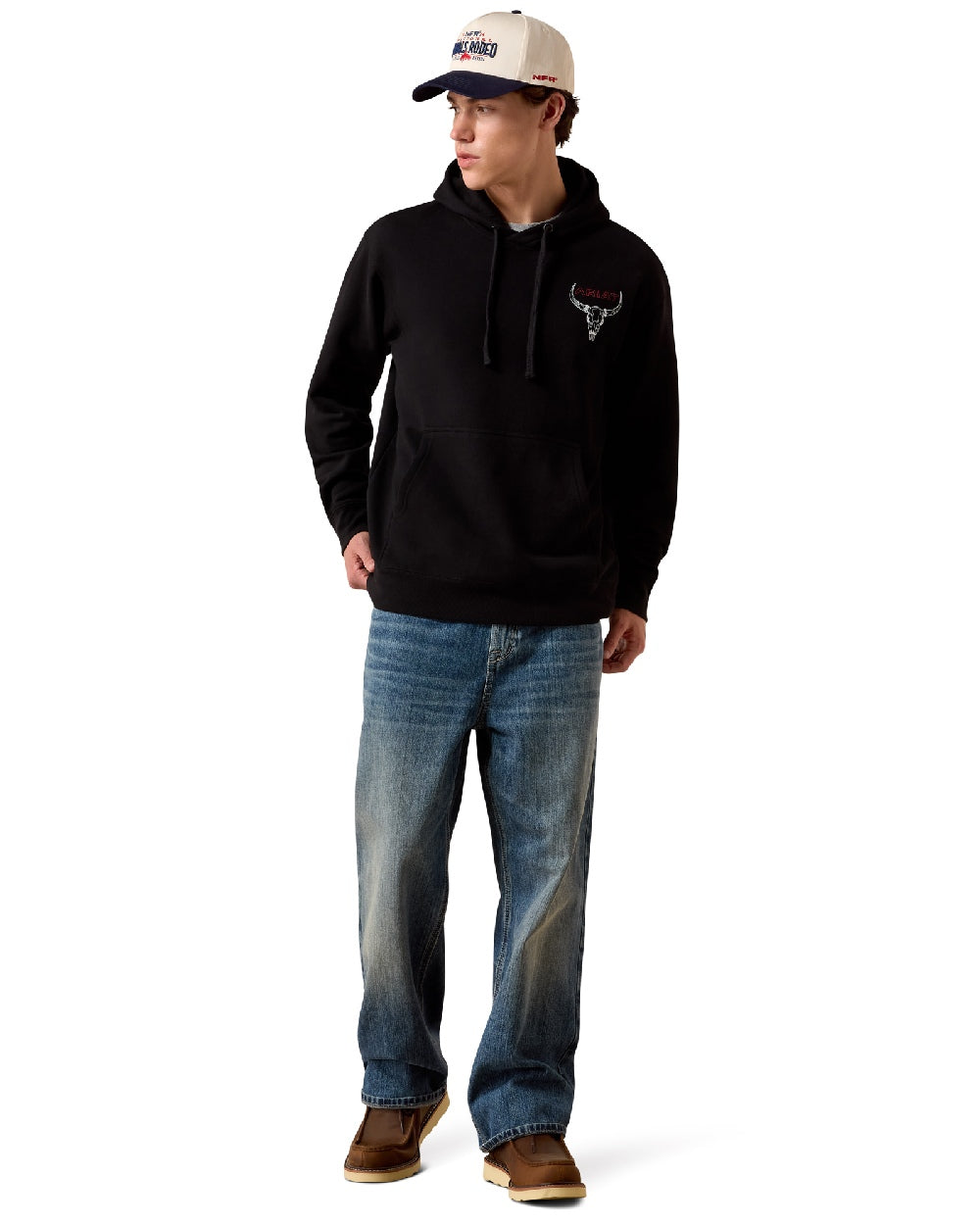 Black Coloured Ariat Mens Bision Bureau Hoodie on White Background 