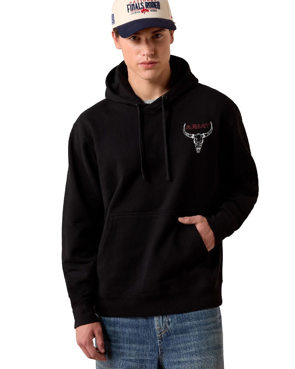 Black Coloured Ariat Mens Bision Bureau Hoodie on White Background 