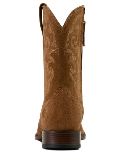 Chestnut Suede coloured Ariat Mens Bodie Square Toe Western Boots on white background 