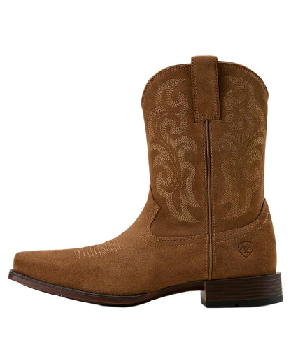 Chestnut Suede coloured Ariat Mens Bodie Square Toe Western Boots on white background 