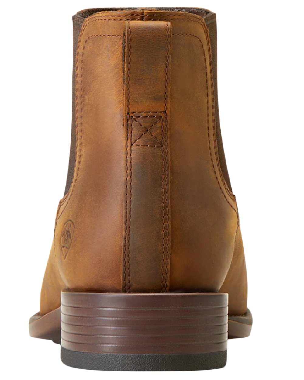 Oily Distressed Tan Coloured Ariat Mens Booker Ultra Square Toe Western Boot on white background 