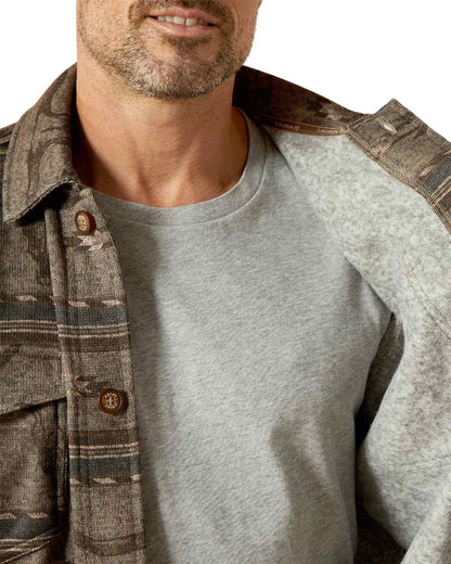 Beige Coloured Ariat Mens Caldwell Printed Shirt Jacket on white background 