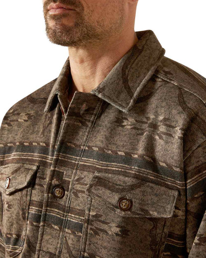 Beige Coloured Ariat Mens Caldwell Printed Shirt Jacket on white background 
