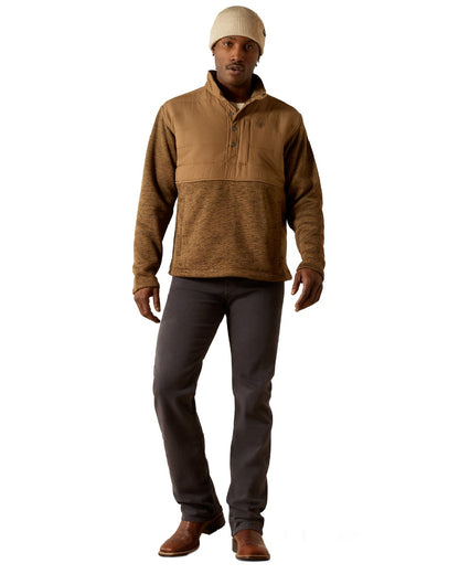 Khaki Coloured Ariat Mens Caldwell Reinforced Snap Sweater on white background 