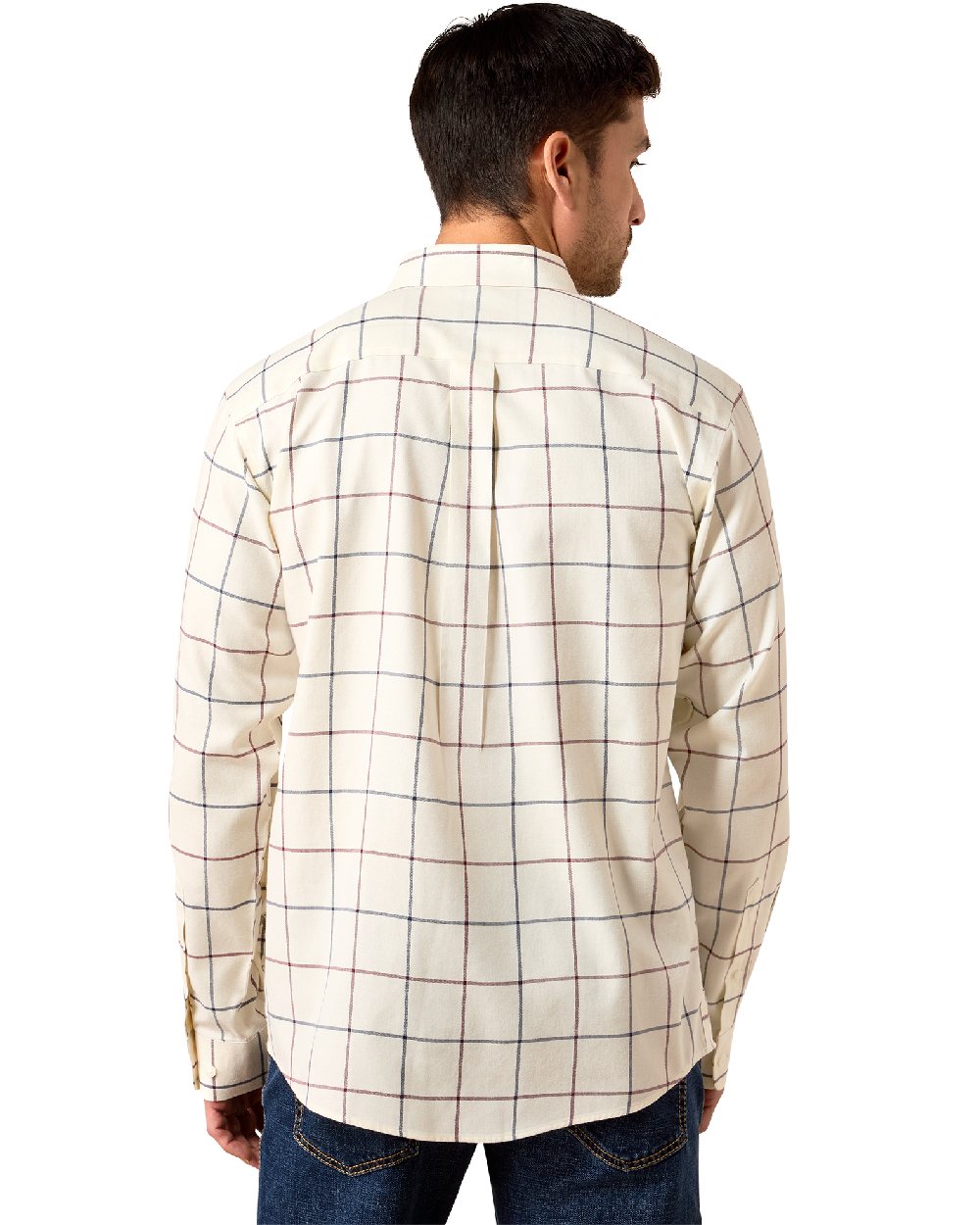Antique White Plaid coloured Ariat Mens Clement Long Sleeve Shirt on white background 