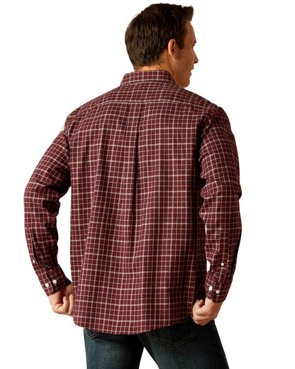 Marron coloured Ariat Mens Clement Long Sleeve Shirt on white background 