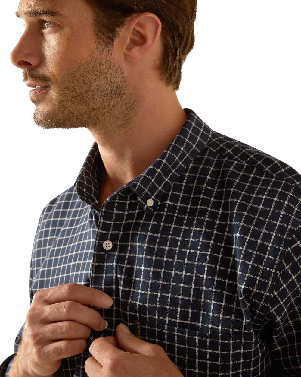 Twilight Plaid coloured Ariat Mens Clement Long Sleeve Shirt on white background 