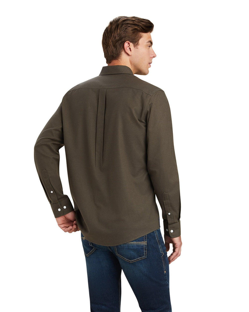 Earth Heather coloured Ariat Mens Clement Long Sleeve Shirt on white background 