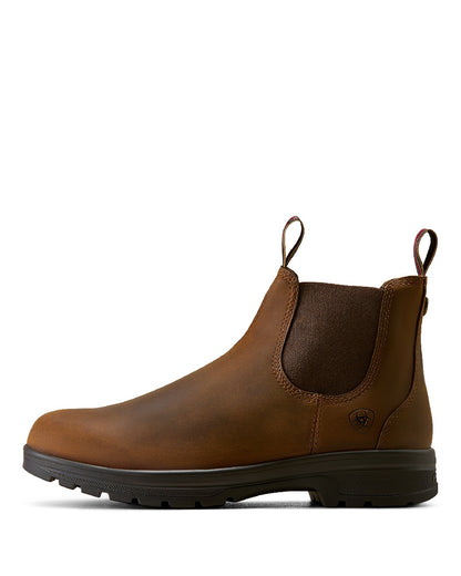 Distressed Copper coloured Ariat Mens Cooper Chelsea Boots on white background 
