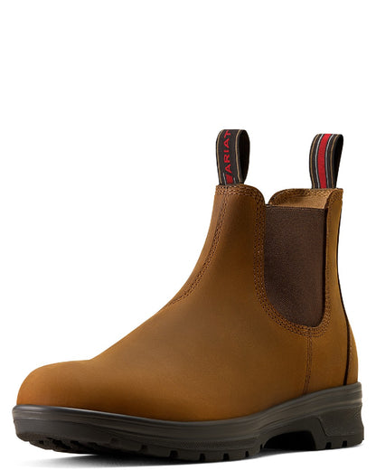 Distressed Copper coloured Ariat Mens Cooper Chelsea Boots on white background 