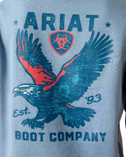 Light Denim coloured Ariat Mens Freedom Eagle Hoodie on white background 