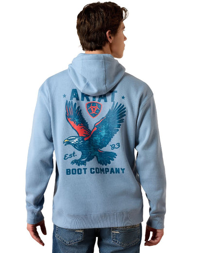 Light Denim coloured Ariat Mens Freedom Eagle Hoodie on white background 