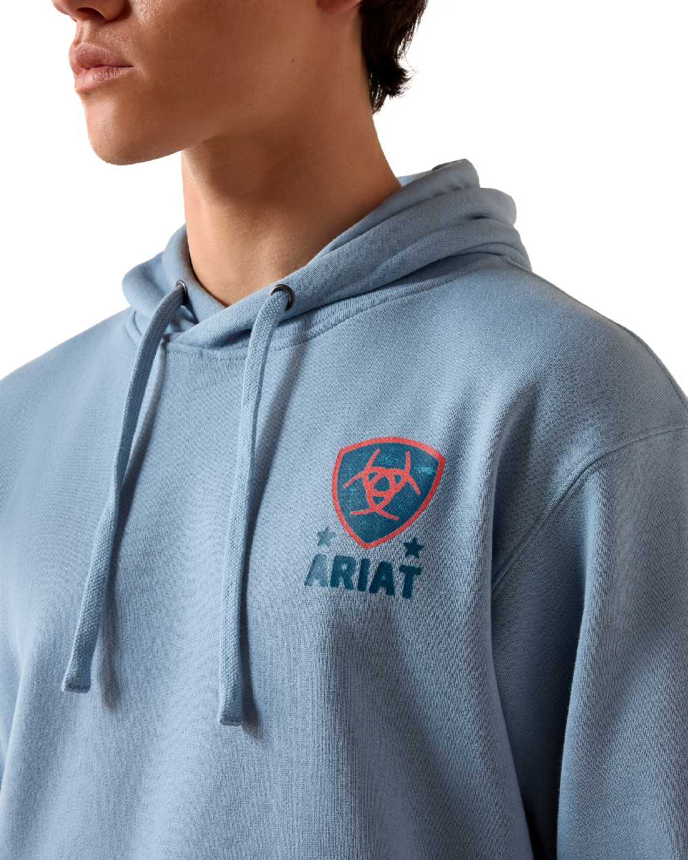Light Denim coloured Ariat Mens Freedom Eagle Hoodie on white background 