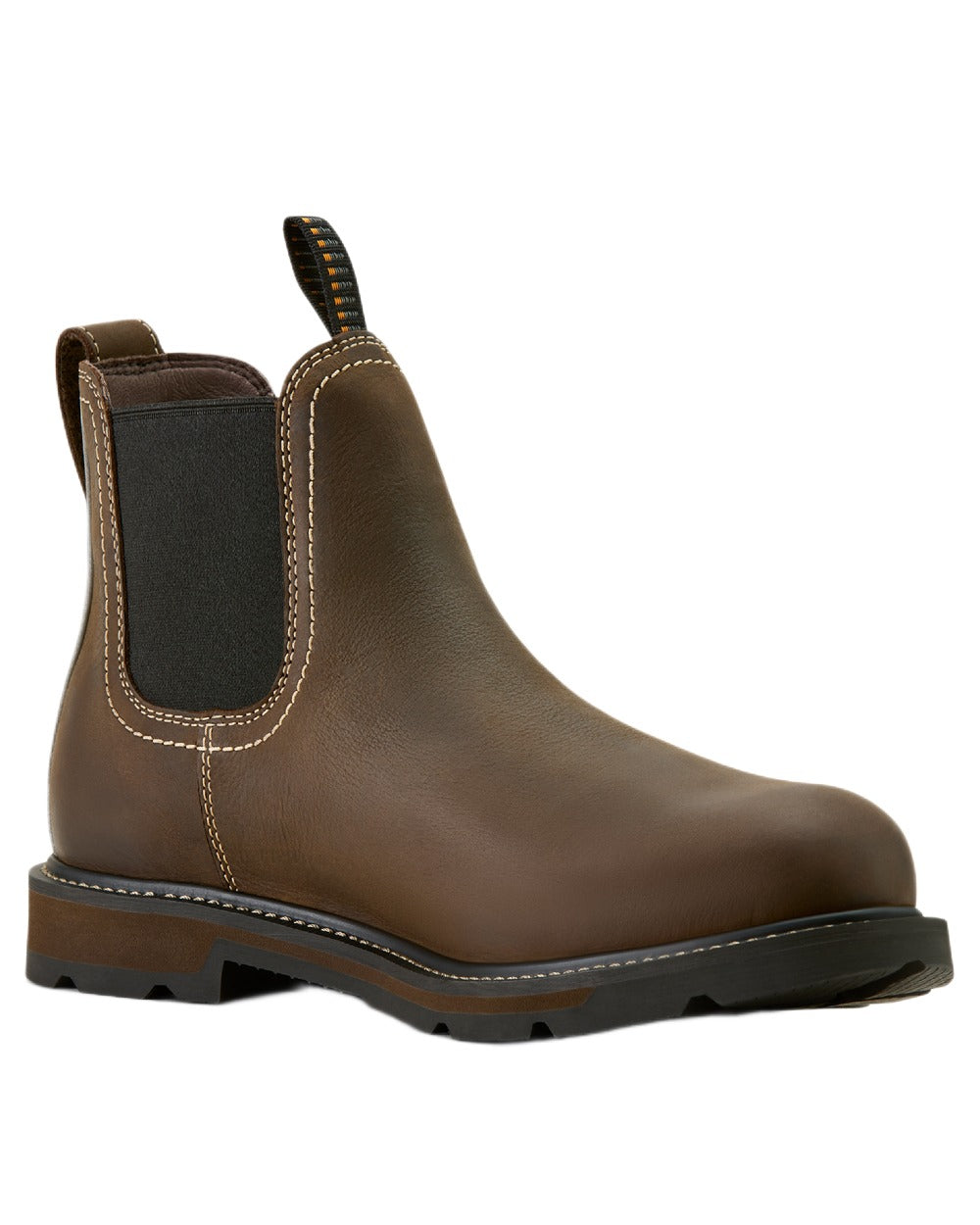 Dark Brown coloured Ariat Mens Groundbreaker Chelsea Waterproof Work Boots on white background 