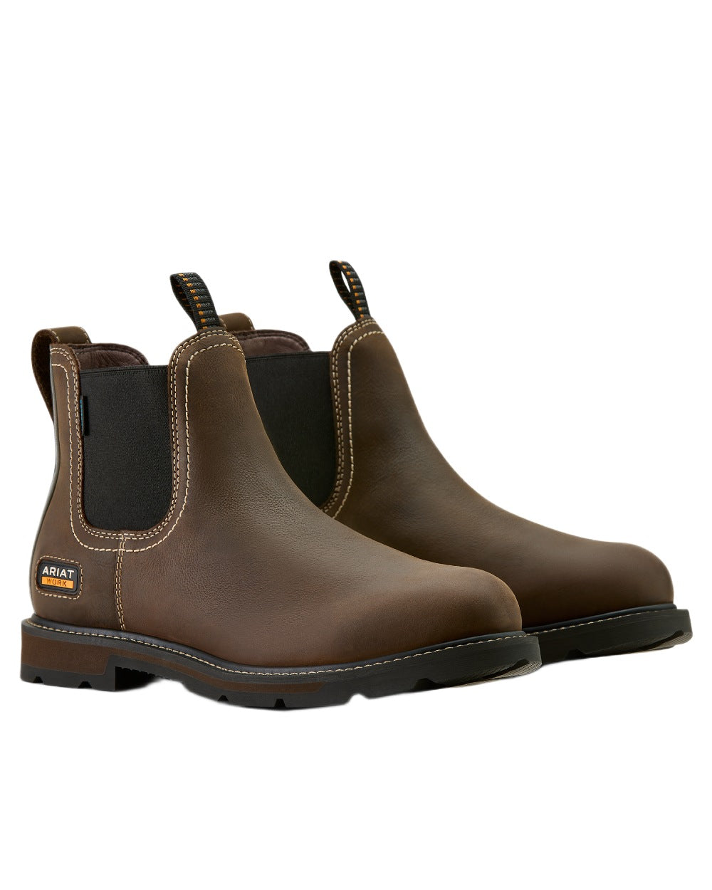 Dark Brown coloured Ariat Mens Groundbreaker Chelsea Waterproof Work Boots on white background 