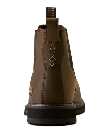 Dark Brown coloured Ariat Mens Groundrancher Chelsea Wide Square Toe Steel Toe Work Boots on white background 