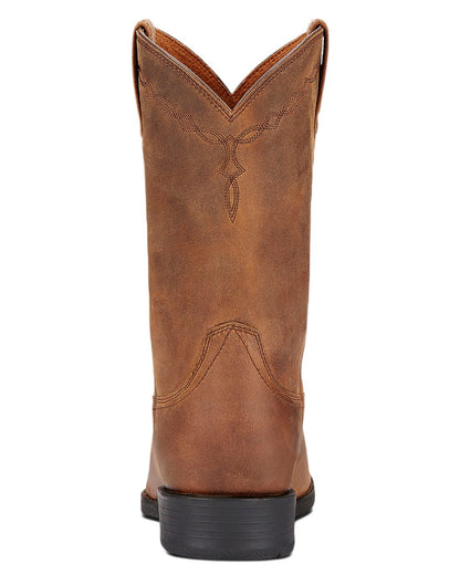 Distressed Brown coloured Ariat Mens Heritage Roper Cowboy Boots on white background 