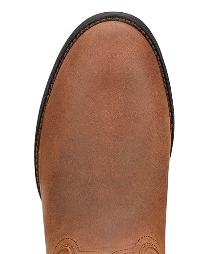 Distressed Brown coloured Ariat Mens Heritage Roper Cowboy Boots on white background 