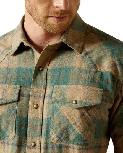 Deep Teal Coloured Ariat Mens Huxlee Retro Fit Shirt on white background 