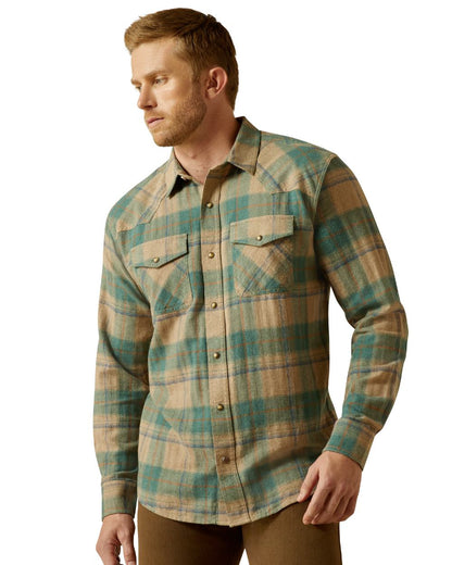 Deep Teal Coloured Ariat Mens Huxlee Retro Fit Shirt on white background 
