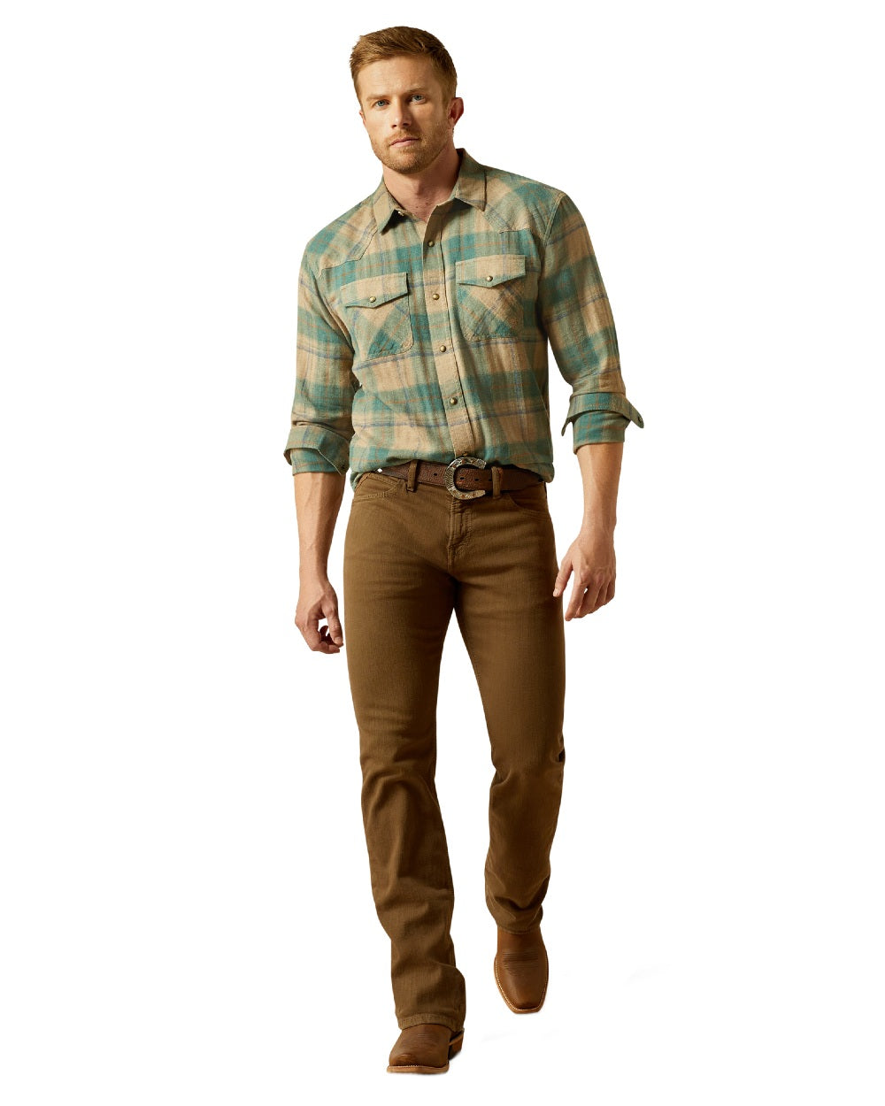 Deep Teal Coloured Ariat Mens Huxlee Retro Fit Shirt on white background 